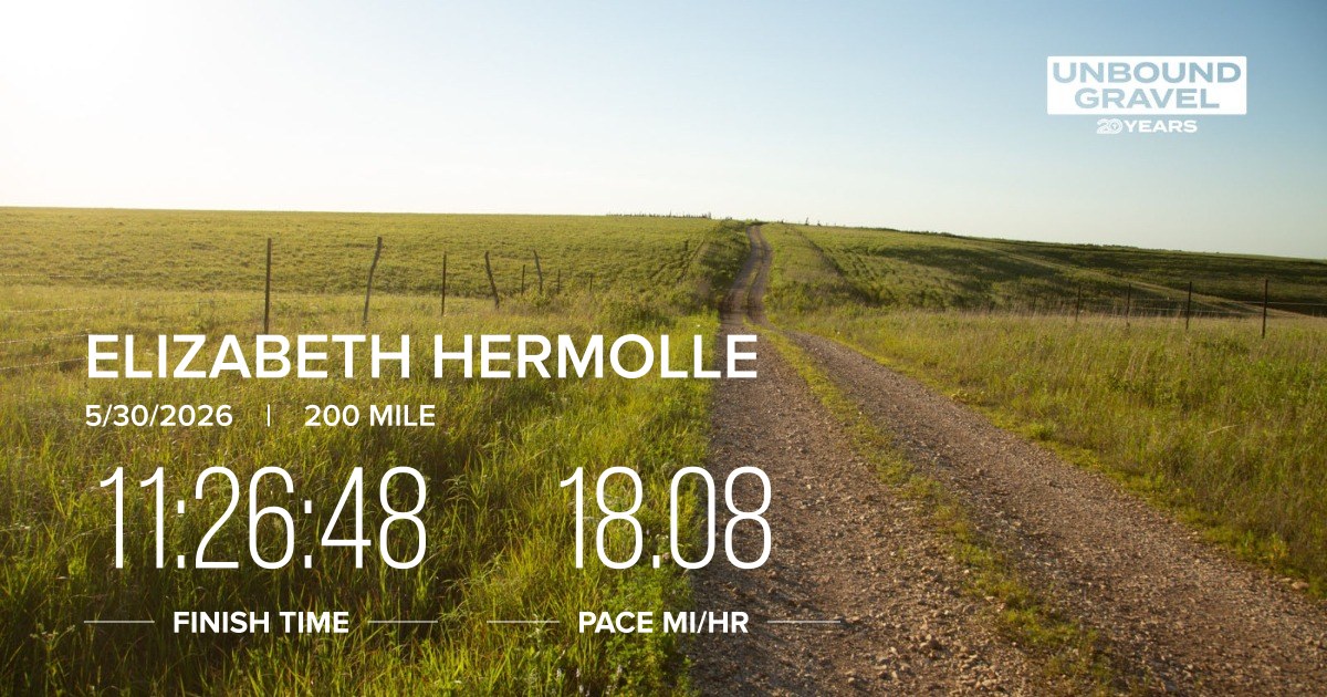 Unbound Gravel 2026 finisher certificate — Elizabeth Hermolle, 200 Mile, 11:51:48