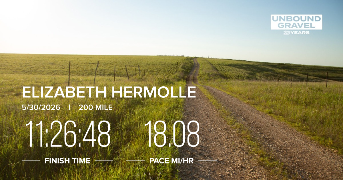 Unbound Gravel 2026 finisher certificate — Elizabeth Hermolle, 200 Mile, 11:26:48